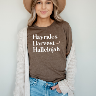 Hayrides, Harvest and Hallelujah Fall Short Sleeve Graphic T-Shirt