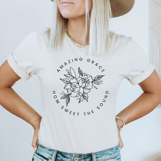 Amazing Grace Floral Graphic Tee With Black Graphic Print