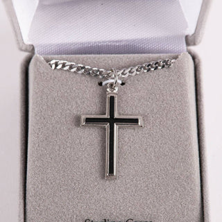 Necklace - Sterling Silver - Epoxy Filled Cross - 24" Silver