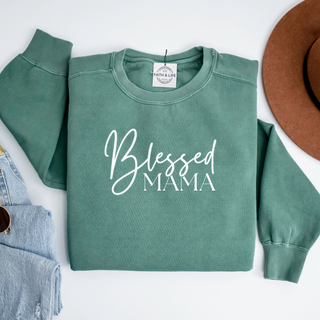 Blessed Mama Heavyweight Christian Mothers Day Crewneck Sweatshirt