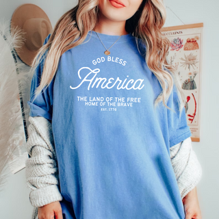 God Bless America Land of the Free Home of the Brave- Comfort Christian T-Shirt, Gospel Wear and Share