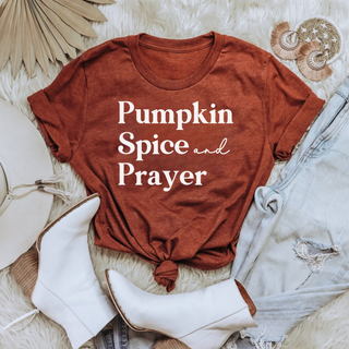 Pumpkin Spice & Prayer Fall Short Sleeve Graphic T-Shirt in Multiple Color Options