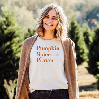 Pumpkin Spice & Prayer Fall Short Sleeve Graphic T-Shirt in Multiple Color Options