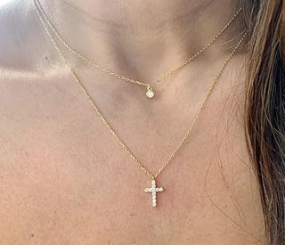 Dainty Layered Pendent Cross Necklace - Gold