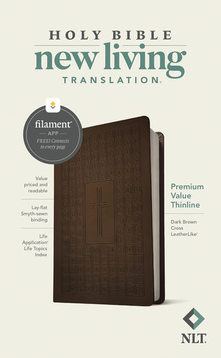 NLT Premium Value Thinline Bible, Filament-Enabled Edition (LeatherLike, Dark Brown Cross)