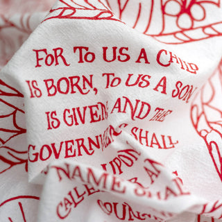 For to Us a Child Is Born Christmas Tea Towel