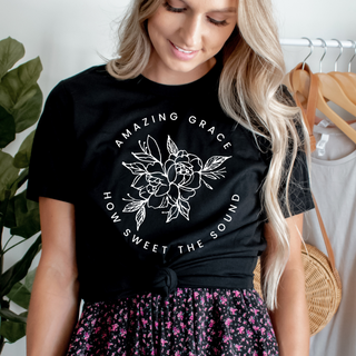 Amazing Grace Floral Graphic Tee With White Graphic Print