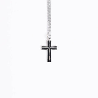 Necklace - Sterling Silver - Epoxy Lined Cross - 18" Silver